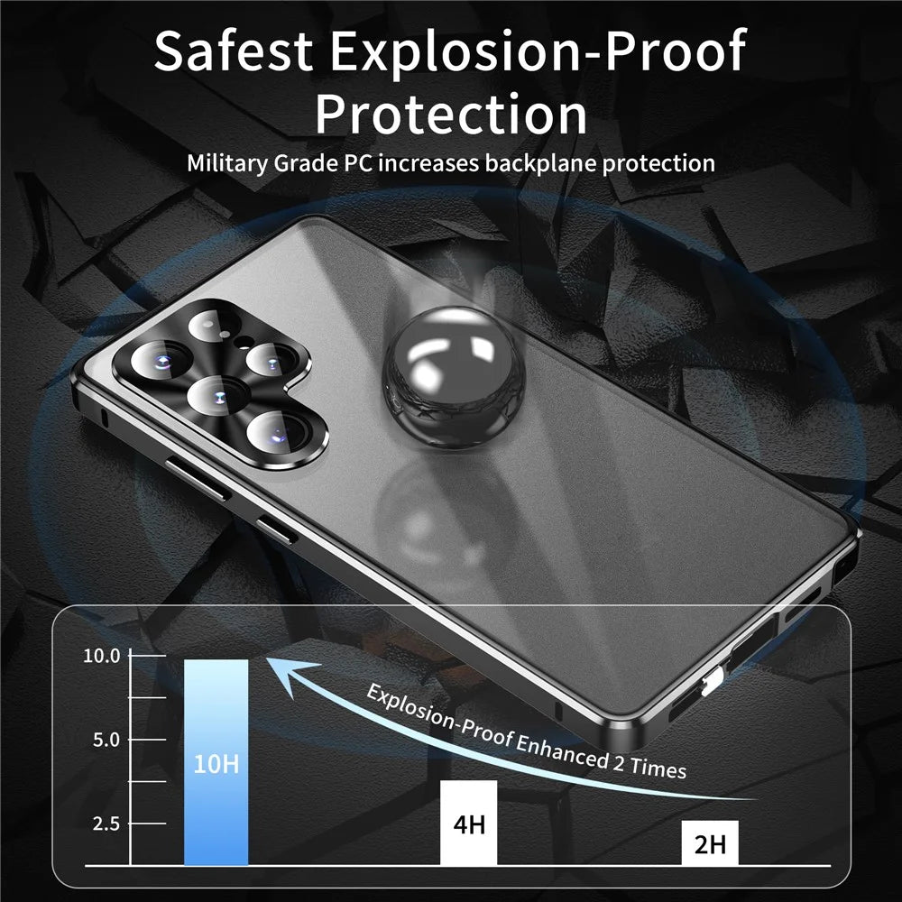 For Samsung Galaxy S25 Ultra Case Double Sides Tempered Glass + Metal Magnetic Phone Cover with Buckle - Black - 3