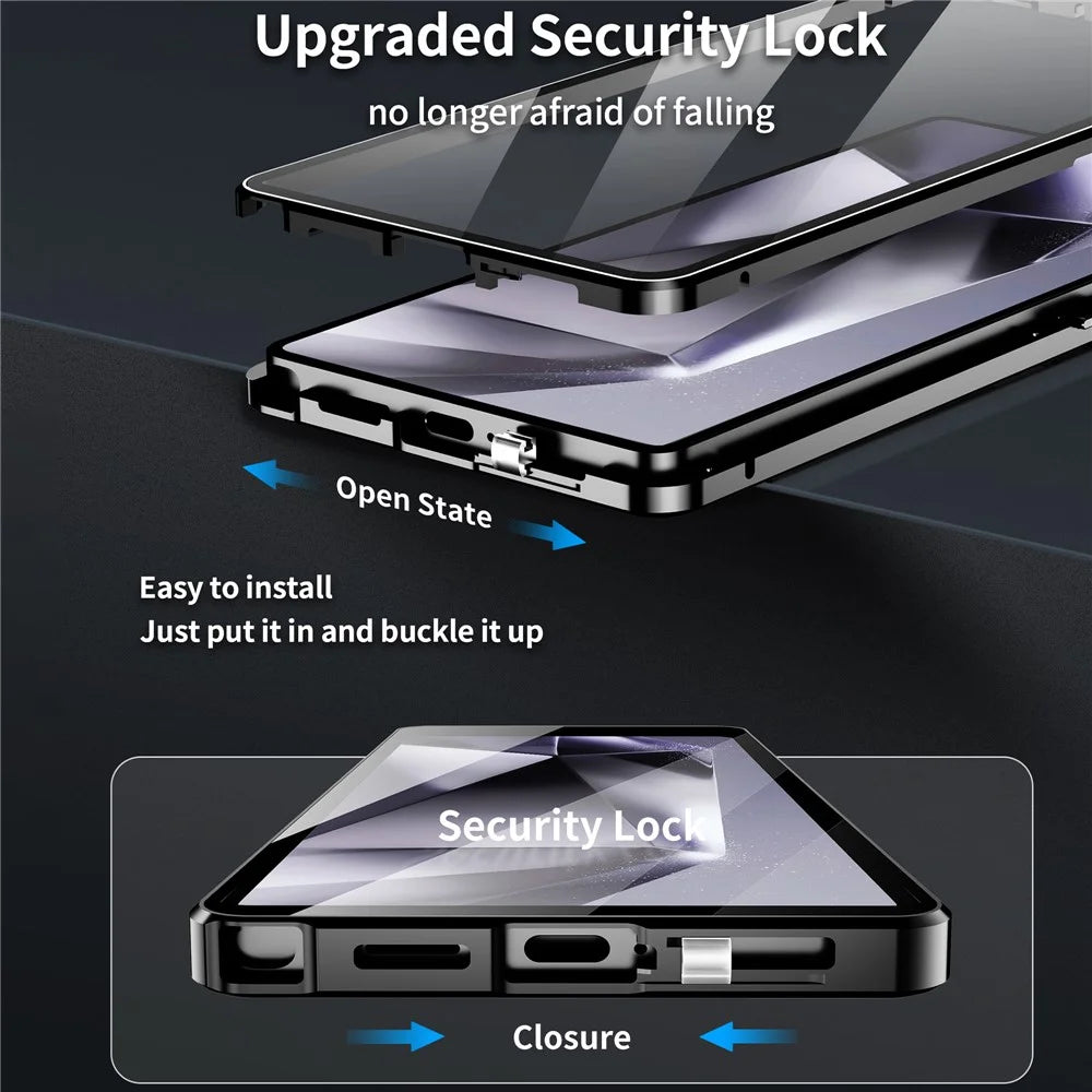 For Samsung Galaxy S25 Ultra Case Double Sides Tempered Glass + Metal Magnetic Phone Cover with Buckle - Black - 6