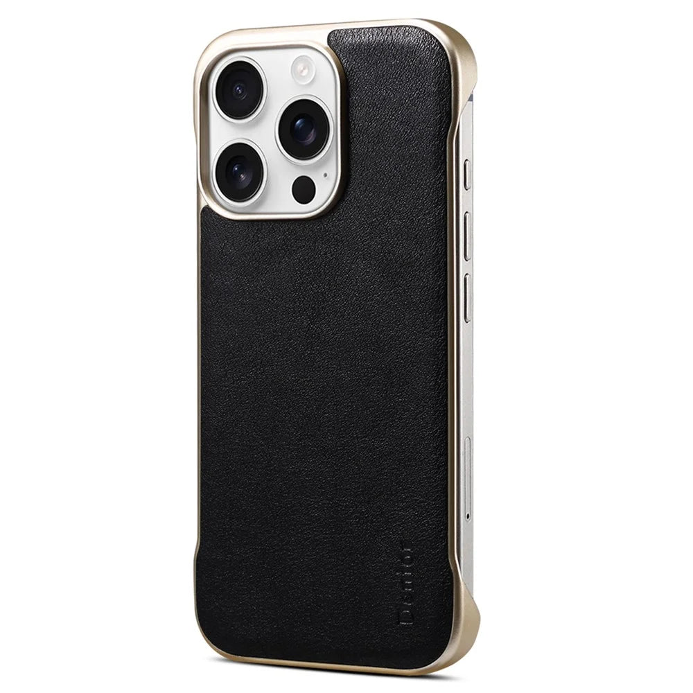 For iPhone 16 Pro Case Compatible with MagSafe Genuine Cow Leather + PC Phone Cover - Black - 1