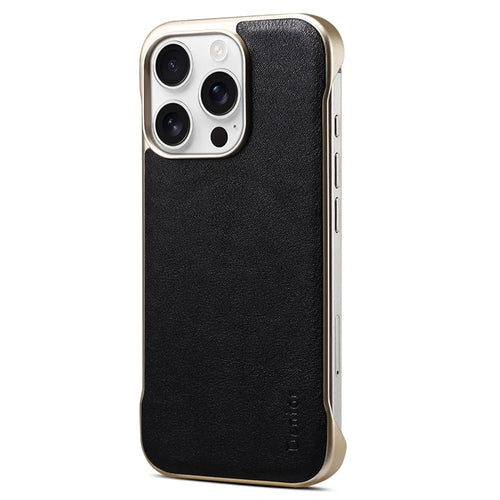 For iPhone 16 Pro Case Compatible with MagSafe Genuine Cow Leather + PC Phone Cover - Black - 1