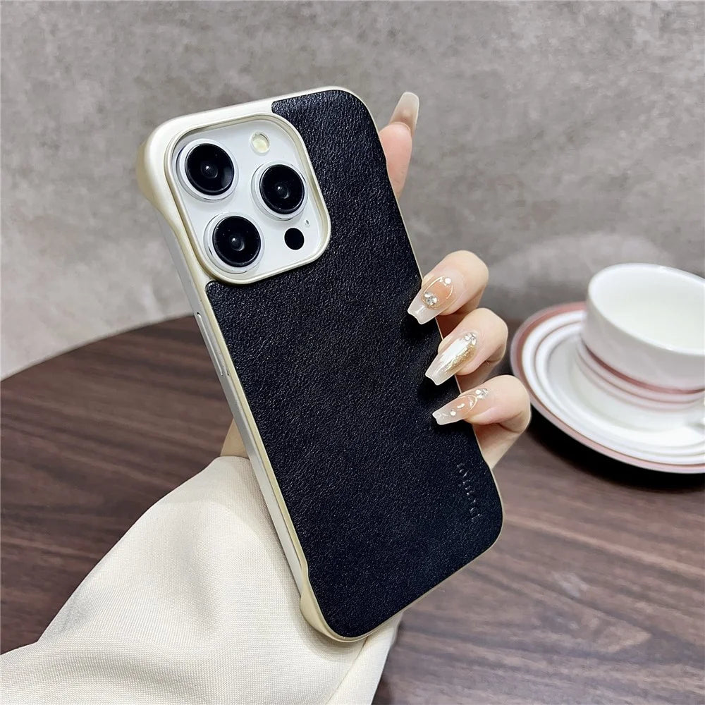 For iPhone 16 Pro Case Compatible with MagSafe Genuine Cow Leather + PC Phone Cover - Black - 6