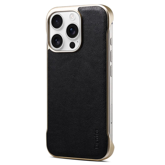 For iPhone 16 Pro Max Case Compatible with MagSafe Genuine Cow Leather + PC Phone Cover - Black - 1