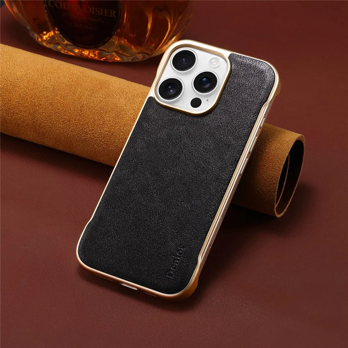 For iPhone 16 Pro Max Case Compatible with MagSafe Genuine Cow Leather + PC Phone Cover - Black - 7