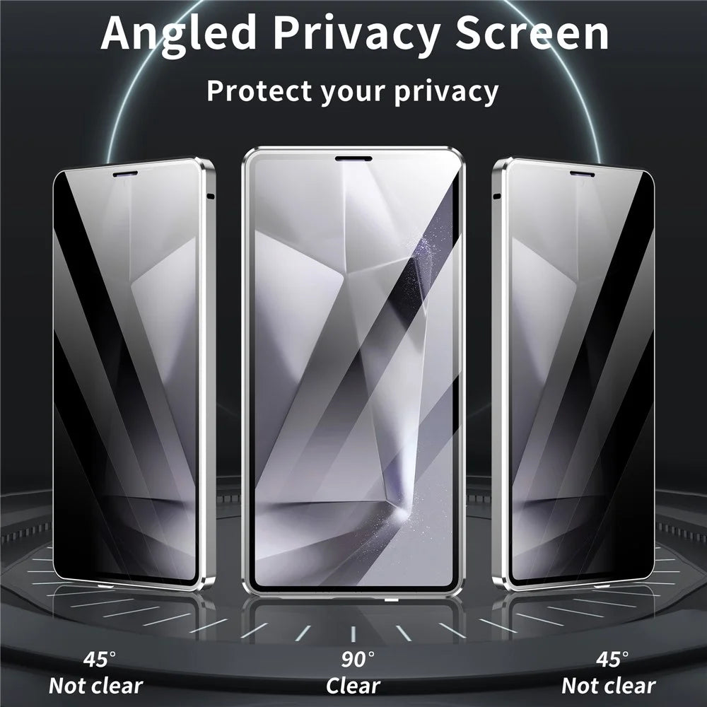 For Samsung Galaxy S25 Ultra Case Anti-Spy Tempered Glass Film Magnetic Frame Phone Cover - Black - 3