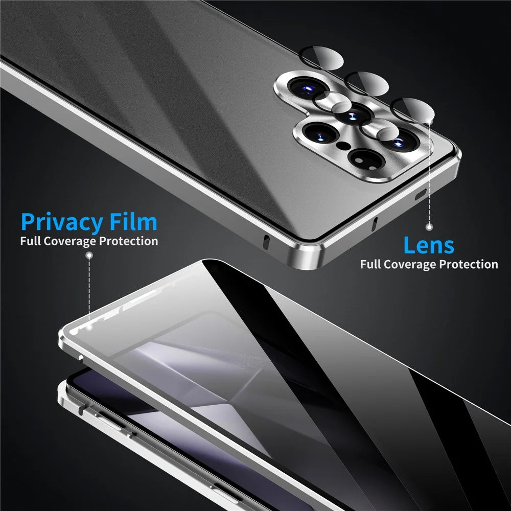 For Samsung Galaxy S25 Ultra Case Anti-Spy Tempered Glass Film Magnetic Frame Phone Cover - Black - 6