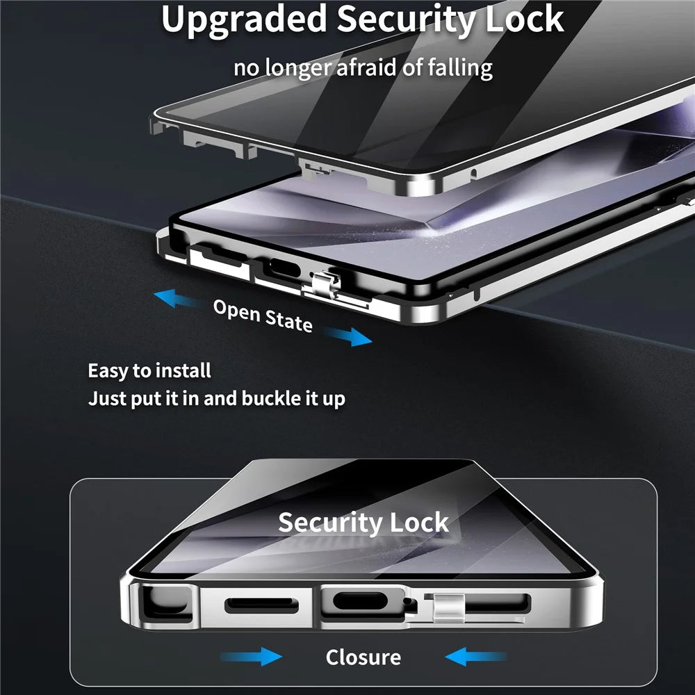 For Samsung Galaxy S25 Ultra Case Anti-Spy Tempered Glass Film Magnetic Frame Phone Cover - Black - 7