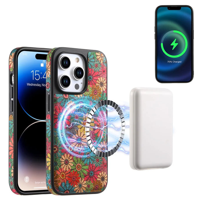 For iPhone 16 Pro Max Magnetic Case with Detachable Zipper Card Bag Flower Leather Back Cover - Green - 4