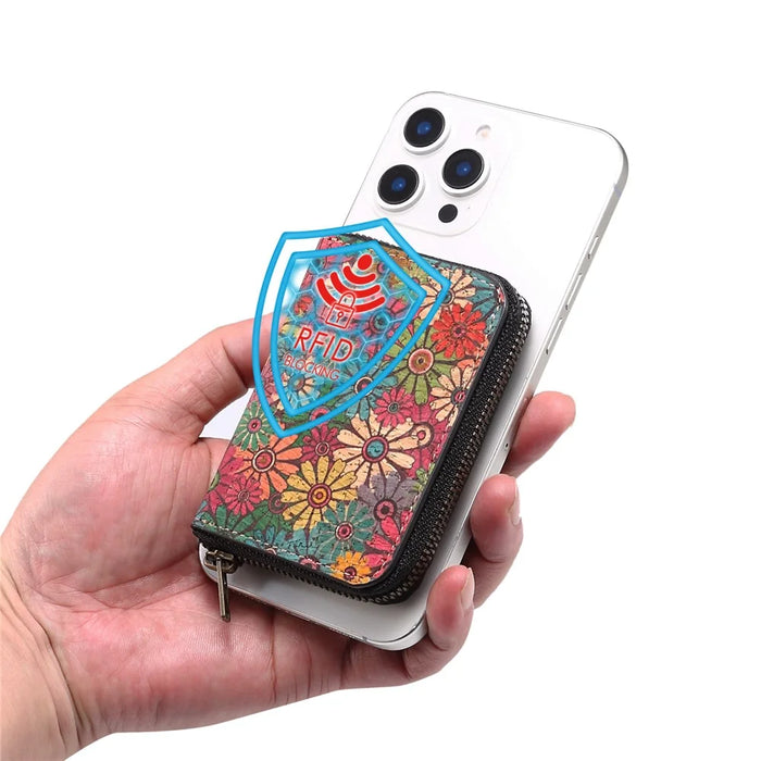 For iPhone 16 Pro Max Magnetic Case with Detachable Zipper Card Bag Flower Leather Back Cover - Green - 6