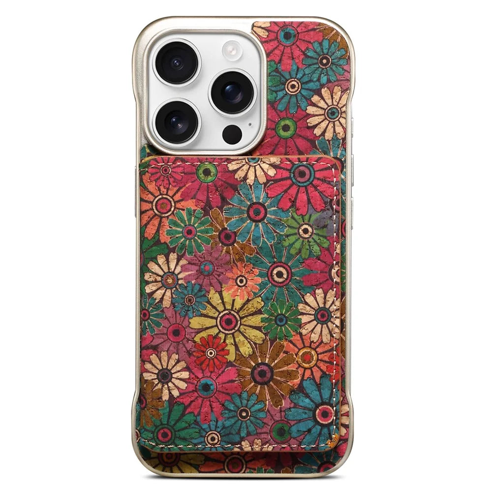 For iPhone 16 Pro Magnetic Case Compatible with MagSafe Pattern Print PU + PC Phone Cover with Card Holder - Daisy - 7