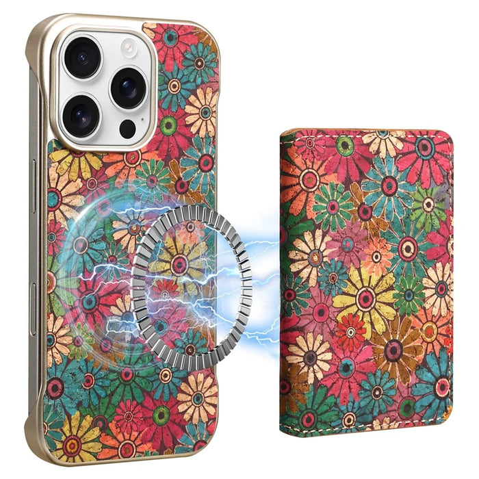 For iPhone 16 Pro Max Magnetic Case Compatible with MagSafe Pattern Print PU + PC Phone Cover with Card Holder - Daisy - 1