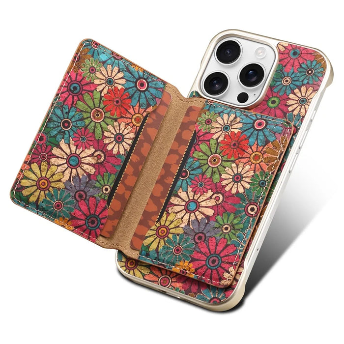 For iPhone 16 Pro Max Magnetic Case Compatible with MagSafe Pattern Print PU + PC Phone Cover with Card Holder - Daisy - 3
