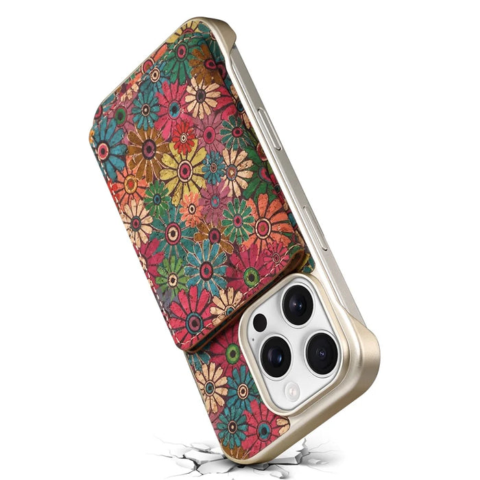 For iPhone 16 Pro Max Magnetic Case Compatible with MagSafe Pattern Print PU + PC Phone Cover with Card Holder - Daisy - 5