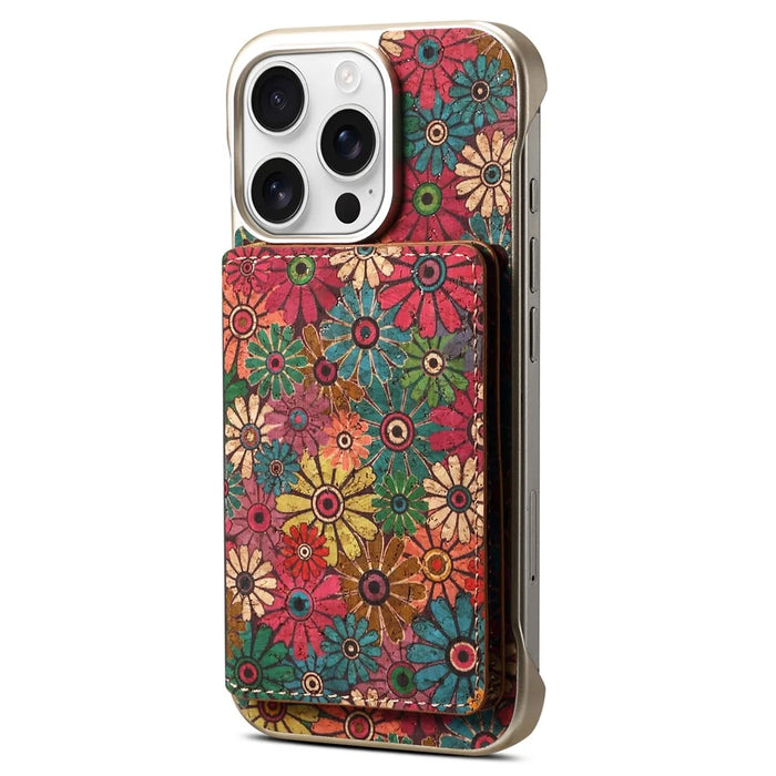 For iPhone 16 Pro Max Magnetic Case Compatible with MagSafe Pattern Print PU + PC Phone Cover with Card Holder - Daisy - 6