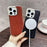 DENIOR For iPhone 16 Pro Max Magnetic Case Genuine Cow Leather PC Kickstand Phone Cover with Card Holder - Red - 7