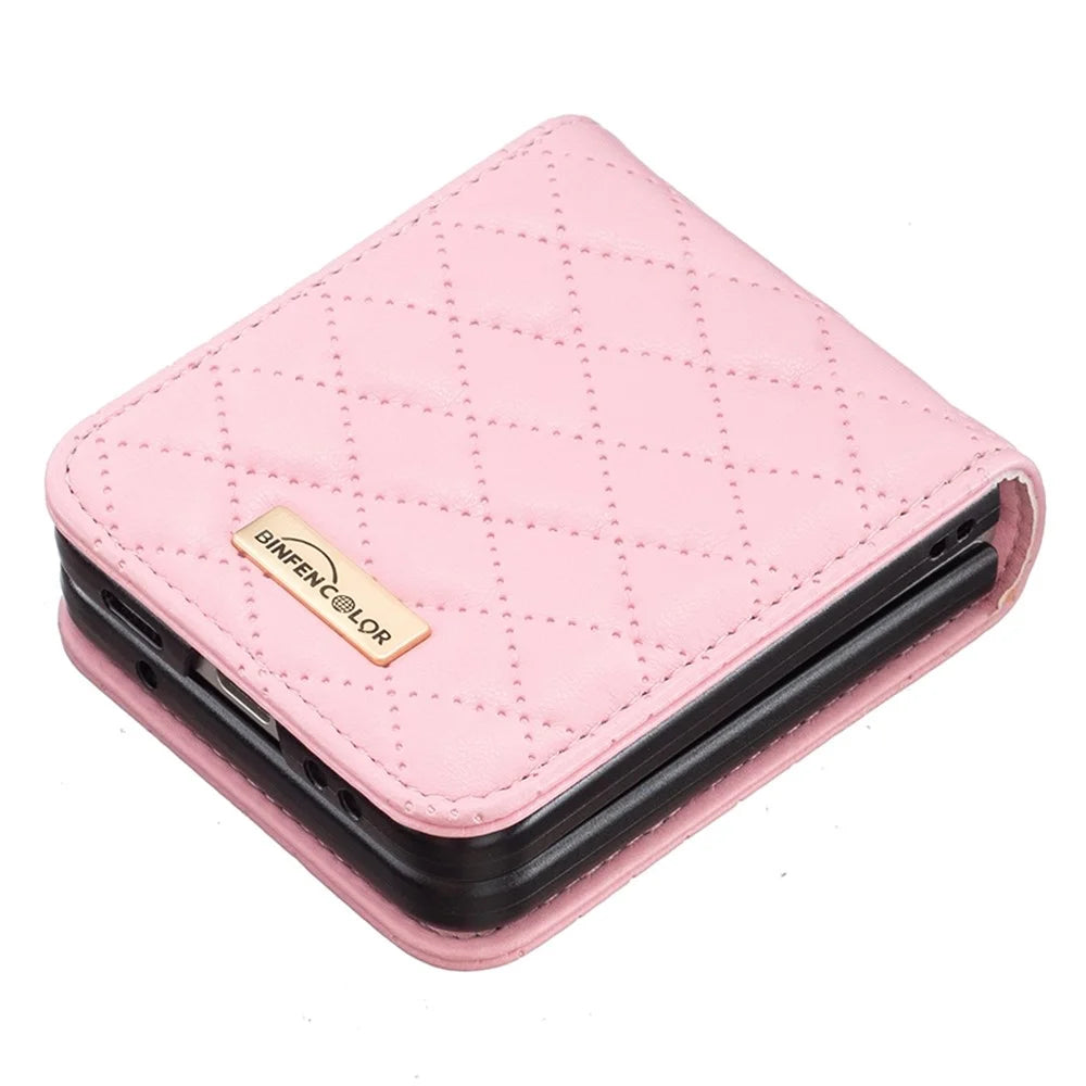 BINFEN COLOR for Samsung Galaxy Z Flip3 5G Imprinted Rhombus Pattern Phone Cover PU Leather Anti-Drop Protective Case - Pink - 5