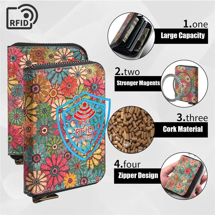 V16 Magnetic Card Holder Floral Pattern Zipper Wallet Kickstand Phone Sleeve - Green - 5