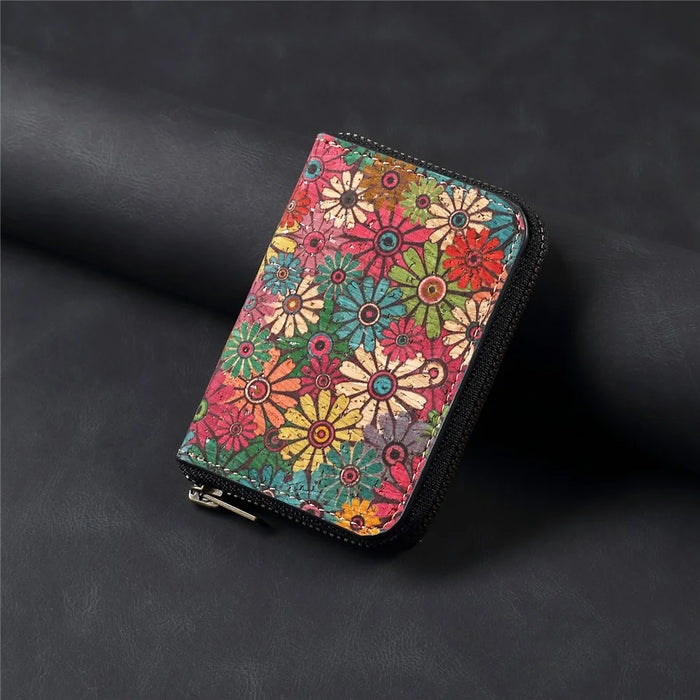V16 Magnetic Card Holder Floral Pattern Zipper Wallet Kickstand Phone Sleeve - Green - 6