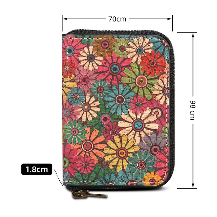 V16 Magnetic Card Holder Floral Pattern Zipper Wallet Kickstand Phone Sleeve - Green - 7