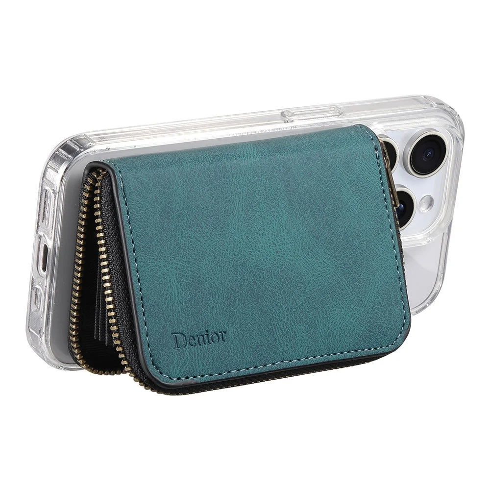 DENIOR V17 Zipper Card Case Skin Touch Leather Phone Card Holder Stand - Blue - 3