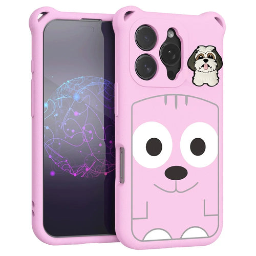For iPhone 16 Pro Case Cartoon Dog EVA Anti Drop Phone Cover with Camera Lens Cover - Pink - 1