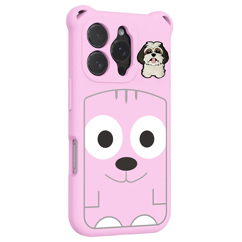 For iPhone 16 Pro Case Cartoon Dog EVA Anti Drop Phone Cover with Camera Lens Cover - Pink - 2