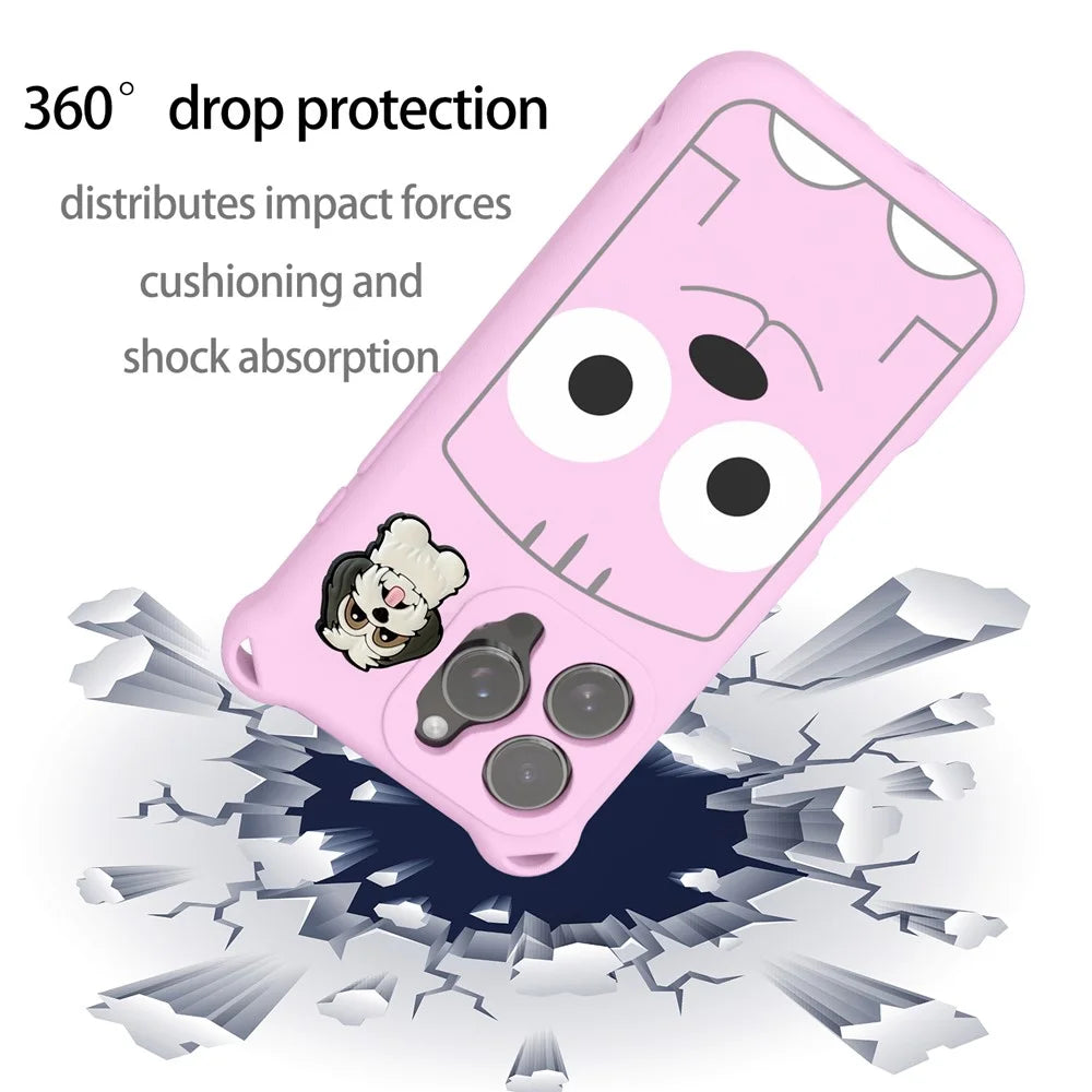 For iPhone 16 Pro Case Cartoon Dog EVA Anti Drop Phone Cover with Camera Lens Cover - Pink - 5