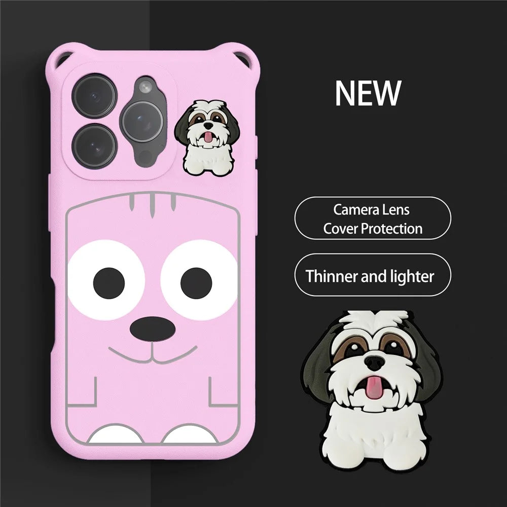 For iPhone 16 Pro Max Case Cartoon Dog EVA Anti Drop Phone Cover with Camera Lens Cover - Pink - 3