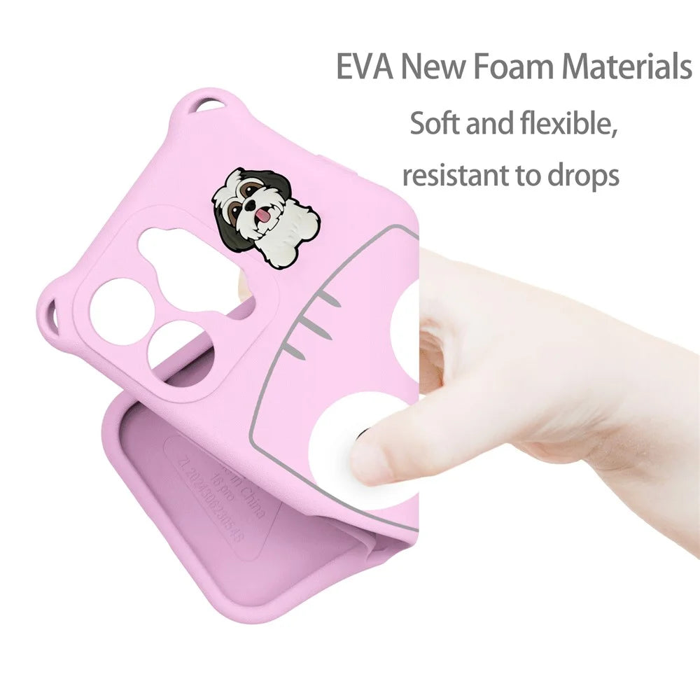 For iPhone 16 Pro Max Case Cartoon Dog EVA Anti Drop Phone Cover with Camera Lens Cover - Pink - 4
