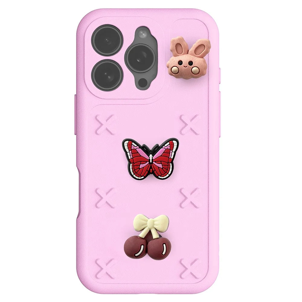 For iPhone 16 Pro Case Butterfly Floral Series 3D Pattern EVA Anti Drop Phone Cover - Pink - 2