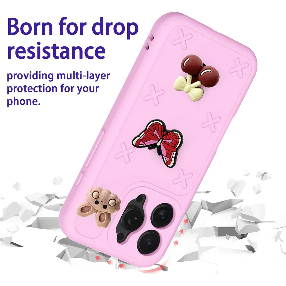 For iPhone 16 Pro Case Butterfly Floral Series 3D Pattern EVA Anti Drop Phone Cover - Pink - 4