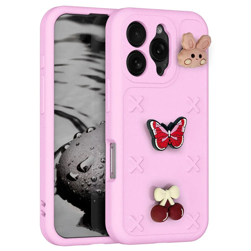 For iPhone 16 Pro Max Case Butterfly Floral Series 3D Pattern EVA Anti Drop Phone Cover - Pink - 1