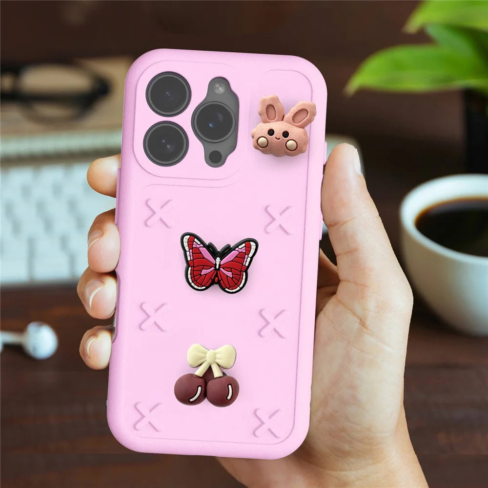 For iPhone 16 Pro Max Case Butterfly Floral Series 3D Pattern EVA Anti Drop Phone Cover - Pink - 5