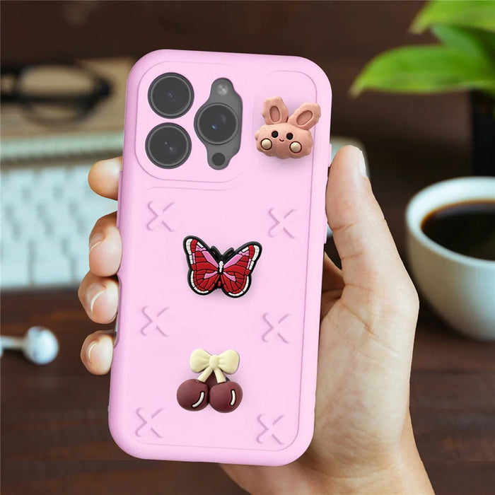 For iPhone 16 Pro Max Case Butterfly Floral Series 3D Pattern EVA Anti Drop Phone Cover - Pink - 5
