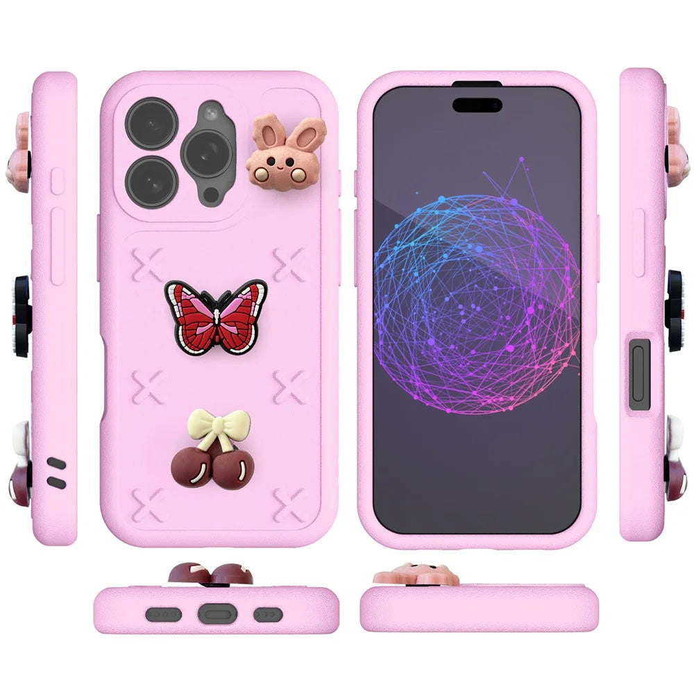 For iPhone 16 Pro Max Case Butterfly Floral Series 3D Pattern EVA Anti Drop Phone Cover - Pink - 7