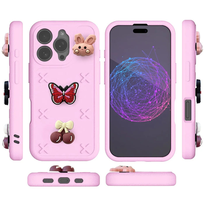 For iPhone 16 Pro Max Case Butterfly Floral Series 3D Pattern EVA Anti Drop Phone Cover - Pink - 7