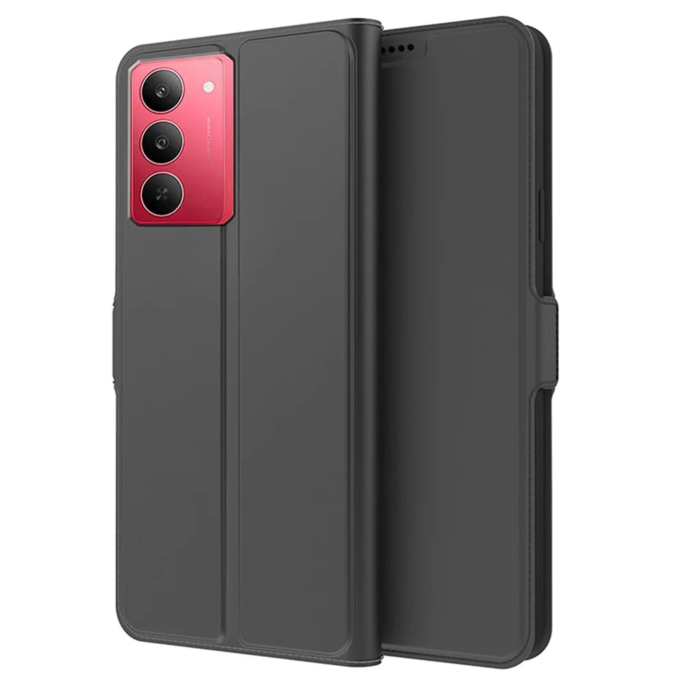 For Realme 14x 5G / V60 Pro 5G Case Shockproof TPU Inner Shell Leather Phone Cover Card Slot - Black - 1