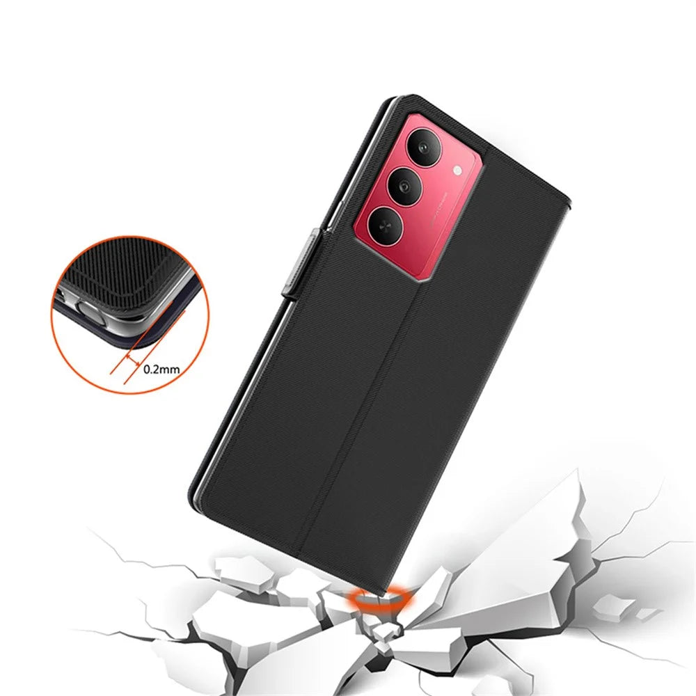 For Realme 14x 5G / V60 Pro 5G Case Stand PU Leather Phone Cover Card Holder Mirror - Black - 4
