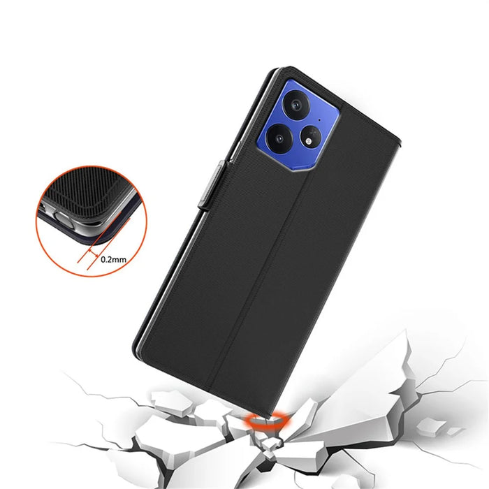 For Realme Neo7 5G Case Stand PU Leather Phone Cover Card Holder Mirror - Black - 7