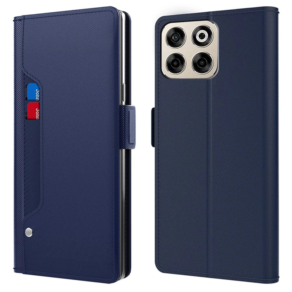 For ZTE Blade V70 Case Stand PU Leather Phone Cover Card Holder Mirror - Blue - 1