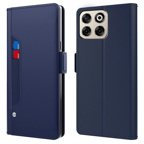 For ZTE Blade V70 Case Stand PU Leather Phone Cover Card Holder Mirror - Blue - 1