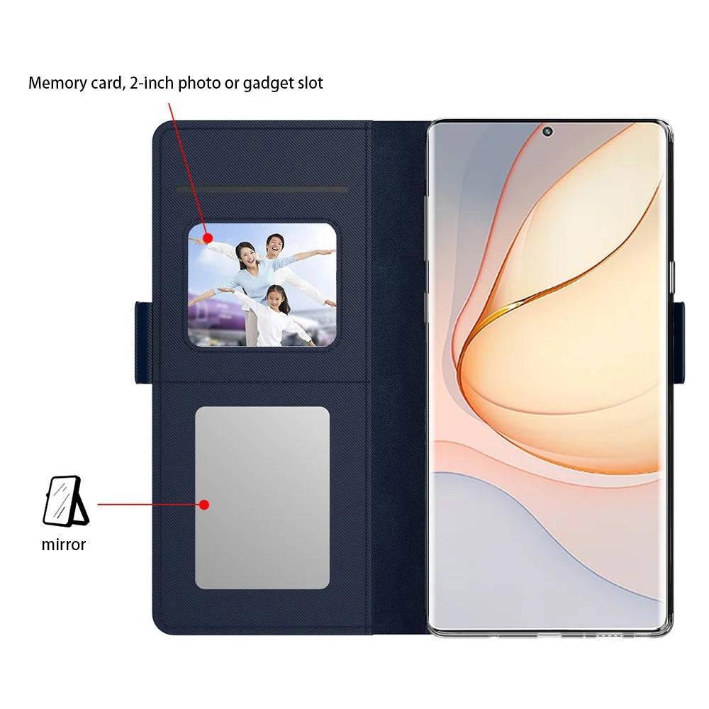For ZTE Blade V70 Case Stand PU Leather Phone Cover Card Holder Mirror - Blue - 3