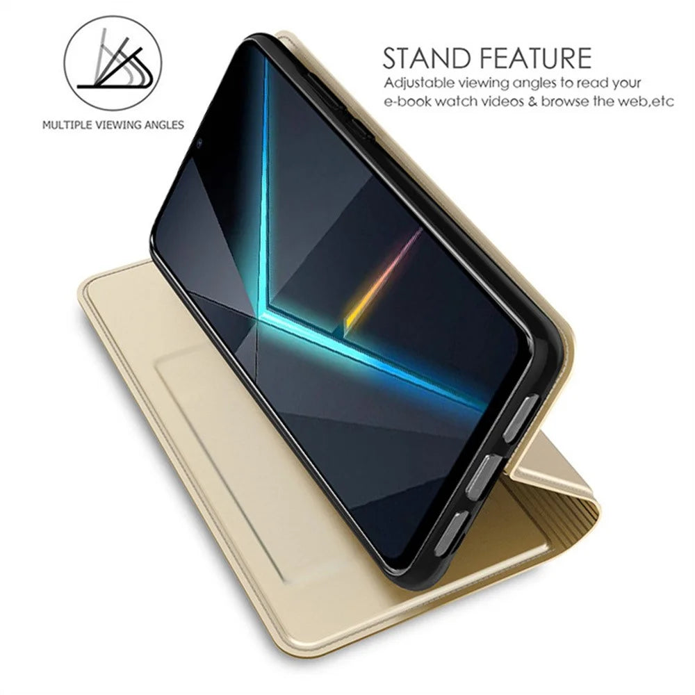For ZTE Blade V70 Case PU Leather Phone Cover with Card Holder Stand Magnetic Closure - Gold - 2