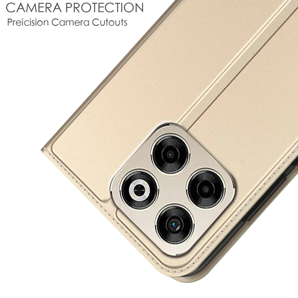 For ZTE Blade V70 Case PU Leather Phone Cover with Card Holder Stand Magnetic Closure - Gold - 6