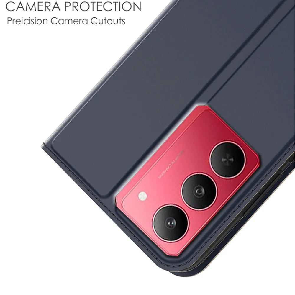 For Realme 14x 5G / V60 Pro 5G Case PU Leather Phone Cover with Card Holder Stand Magnetic Closure - Blue - 5