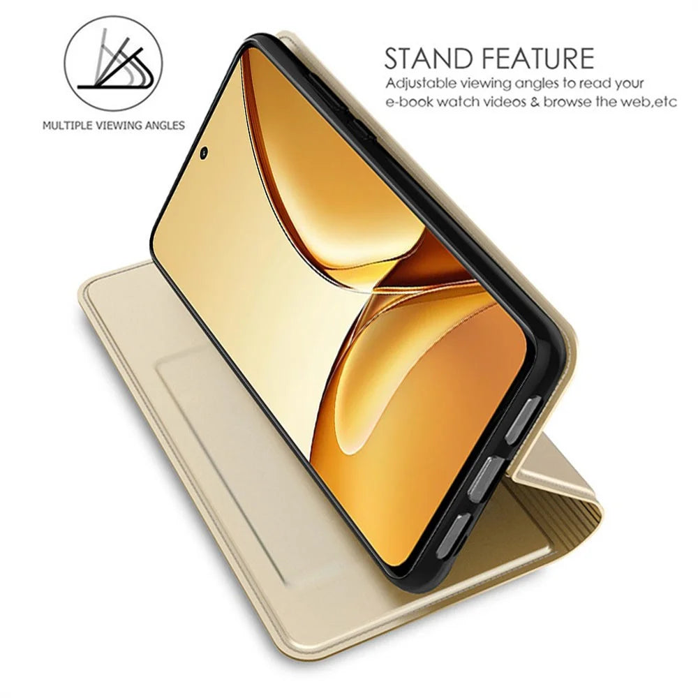 For Realme C75 4G Case PU Leather Phone Cover with Card Holder Stand Magnetic Closure - Gold - 2