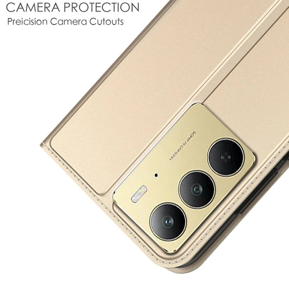 For Realme C75 4G Case PU Leather Phone Cover with Card Holder Stand Magnetic Closure - Gold - 5