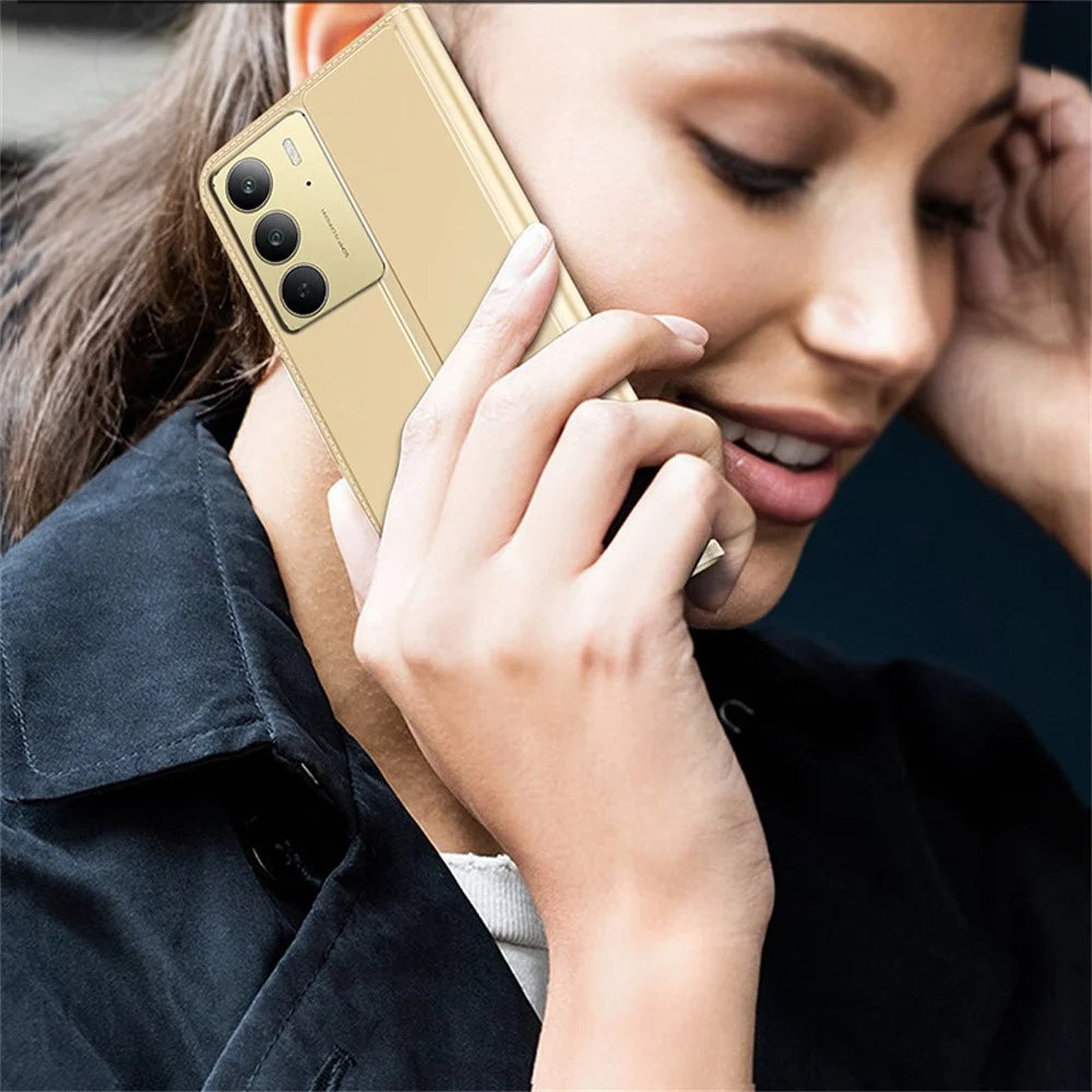 For Realme C75 4G Case PU Leather Phone Cover with Card Holder Stand Magnetic Closure - Gold - 6