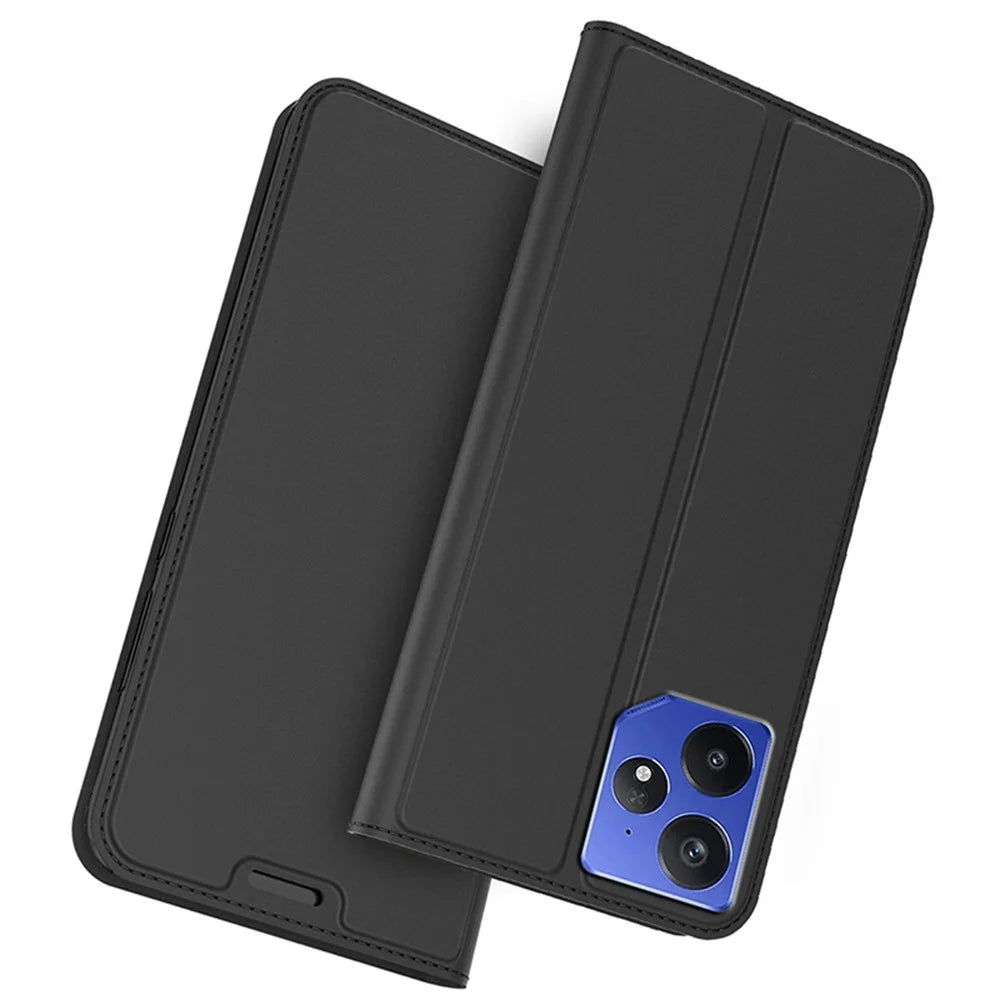 For Realme Neo7 5G Case PU Leather Phone Cover with Card Holder Stand Magnetic Closure - Black - 1