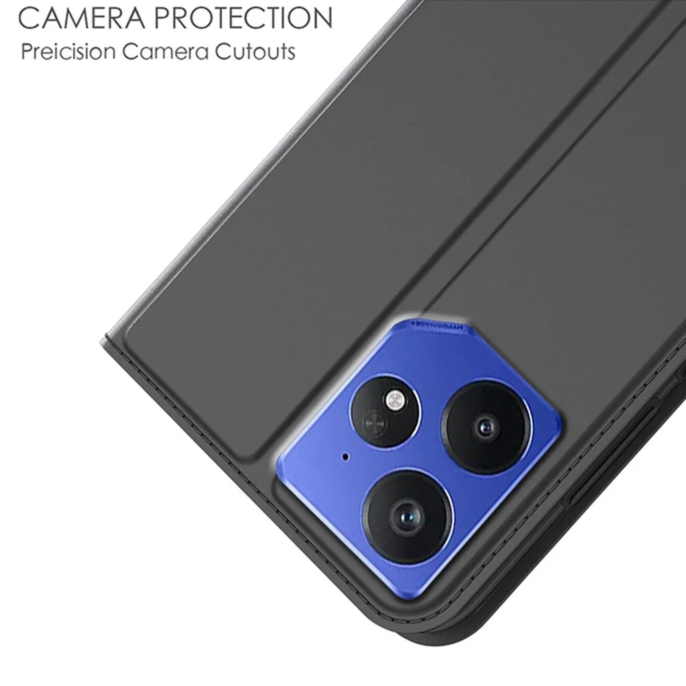 For Realme Neo7 5G Case PU Leather Phone Cover with Card Holder Stand Magnetic Closure - Black - 5