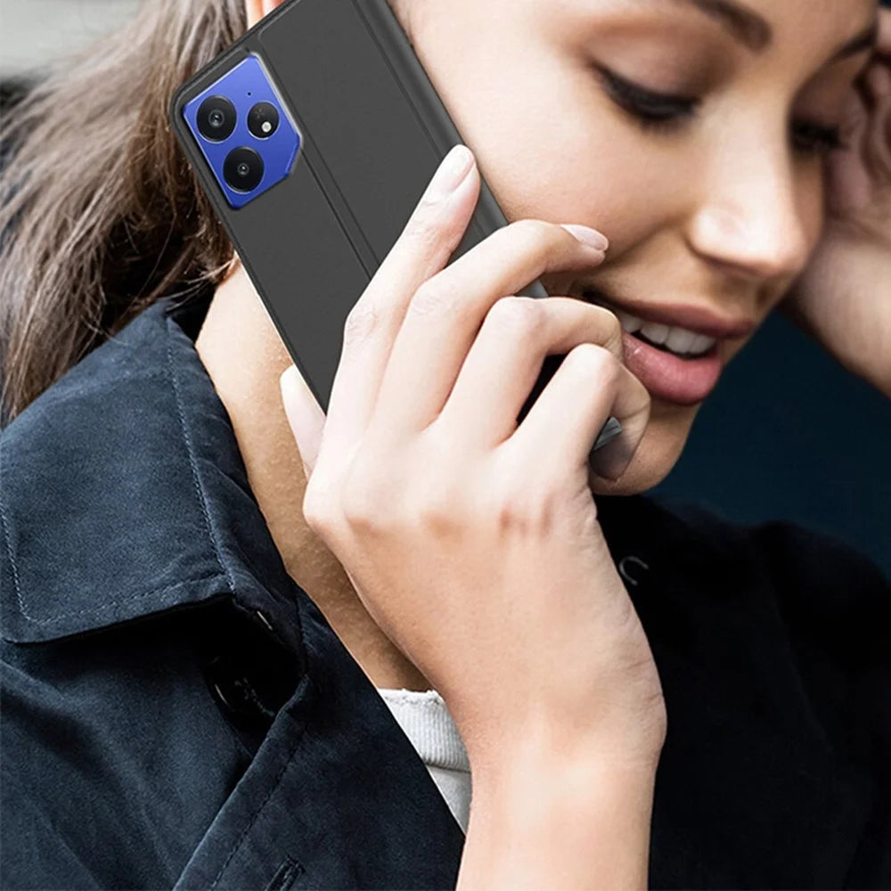 For Realme Neo7 5G Case PU Leather Phone Cover with Card Holder Stand Magnetic Closure - Black - 6